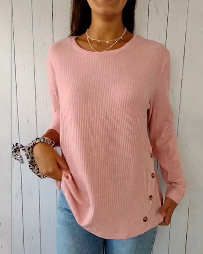 Top de punto de manga larga para mujer con cuello redondo, confeccionado en una mezcla de algodón - Prenda básica cómoda para el día a día, combinar en capas, el tiempo libre y un estilo casual elegante