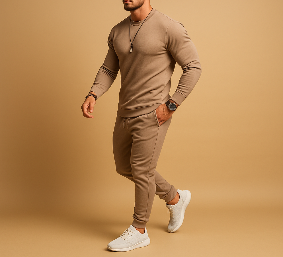 Herre Todelt Sæt Med Sweatshirt Med Rund Hals Og Joggers – Slim Fit Træningssæt Til Rejser, Streetwear Og Afslappet Hverdagsbrug