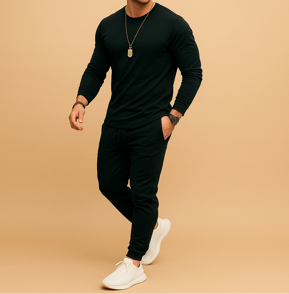 Herre Todelt Sæt Med Sweatshirt Med Rund Hals Og Joggers – Slim Fit Træningssæt Til Rejser, Streetwear Og Afslappet Hverdagsbrug