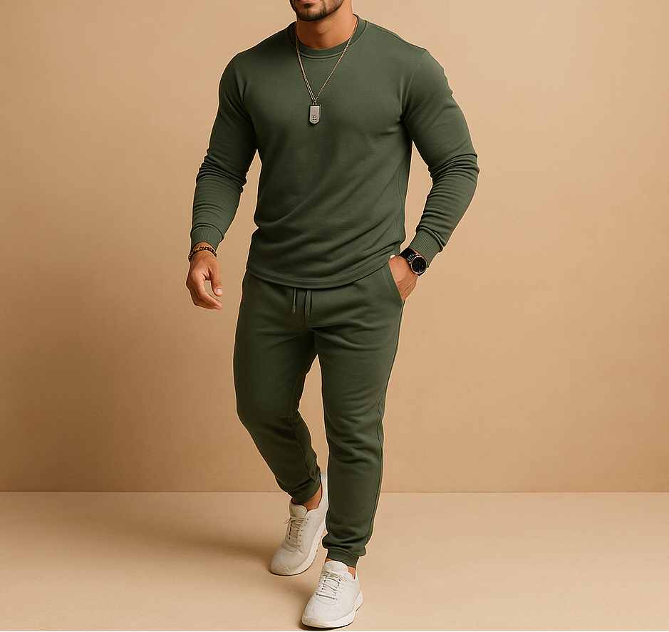 Herre Todelt Sæt Med Sweatshirt Med Rund Hals Og Joggers – Slim Fit Træningssæt Til Rejser, Streetwear Og Afslappet Hverdagsbrug