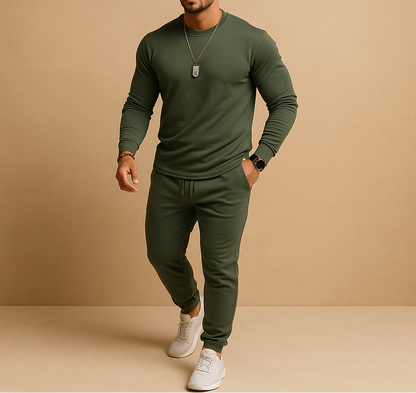 Herre Todelt Sæt Med Sweatshirt Med Rund Hals Og Joggers – Slim Fit Træningssæt Til Rejser, Streetwear Og Afslappet Hverdagsbrug