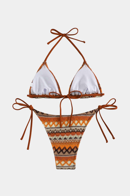 Set de bikini pentru femei, cu imprimeu și top triunghiular – costum de baie din 2 piese, cu laterale ajustabile cu șnur, pentru plajă, piscină, vacanță și zile de vară