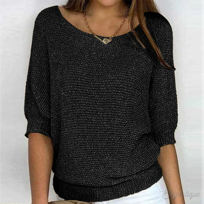 Women's Textured Knit Top with Batwing Sleeves and Relaxed Fit – Stylish Top for Everyday Wear, Leisure, the Office, and Smart Casual Styles