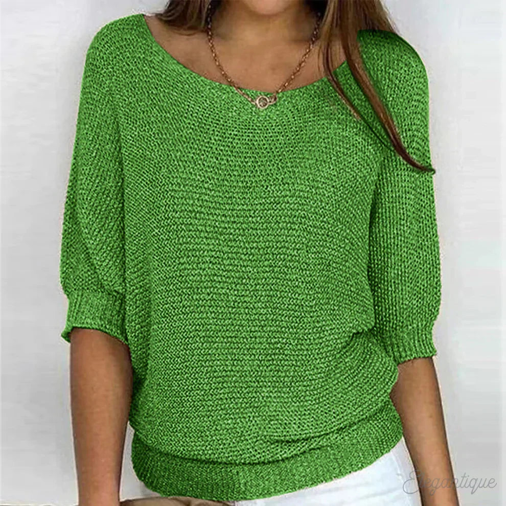 Women's Textured Knit Top with Batwing Sleeves and Relaxed Fit – Stylish Top for Everyday Wear, Leisure, the Office, and Smart Casual Styles