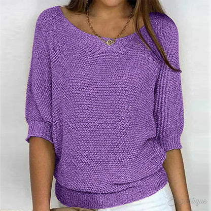 Women's Textured Knit Top with Batwing Sleeves and Relaxed Fit – Stylish Top for Everyday Wear, Leisure, the Office, and Smart Casual Styles