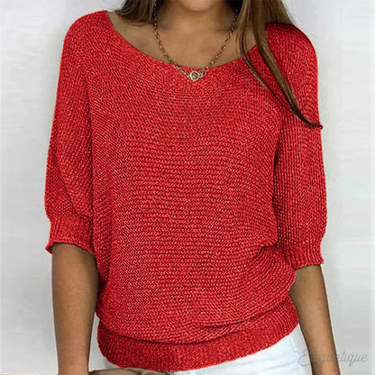Women's Textured Knit Top with Batwing Sleeves and Relaxed Fit – Stylish Top for Everyday Wear, Leisure, the Office, and Smart Casual Styles