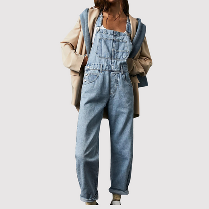 Salopetă de damă din denim, cu croială lejeră și detalii cu buzunare – Jumpsuit casual pentru purtare zilnică, vacanțe și timp liber