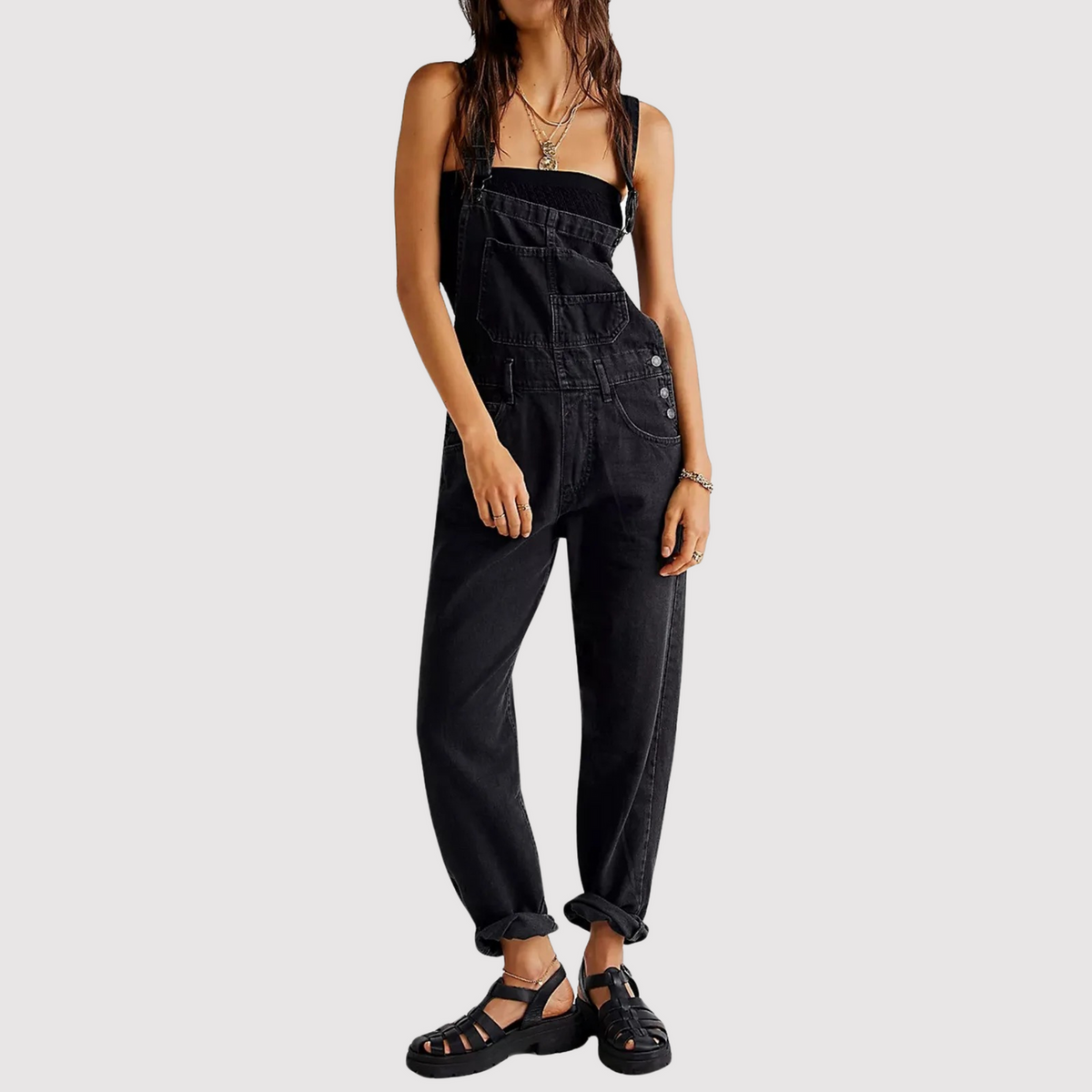 Salopetă de damă din denim, cu croială lejeră și detalii cu buzunare – Jumpsuit casual pentru purtare zilnică, vacanțe și timp liber