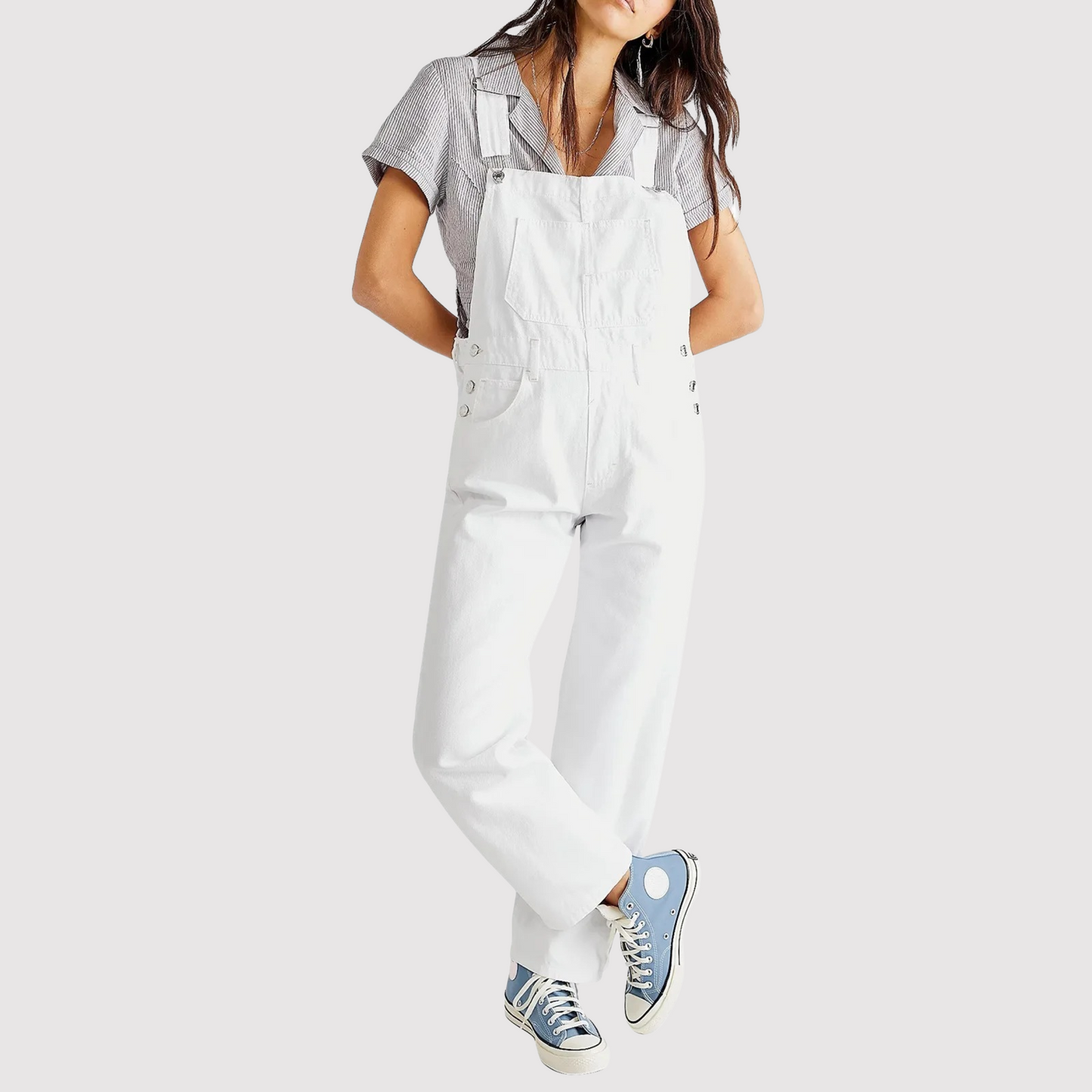 Salopetă de damă din denim, cu croială lejeră și detalii cu buzunare – Jumpsuit casual pentru purtare zilnică, vacanțe și timp liber