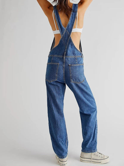 Salopetă de damă din denim, cu croială lejeră și detalii cu buzunare – Jumpsuit casual pentru purtare zilnică, vacanțe și timp liber