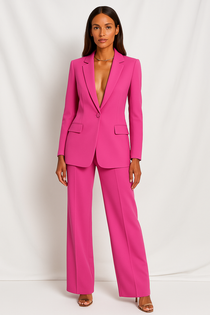 Dame 2-delt Jakkesæt Med Dyb V-udskæring Og Brede Bukser – Elegant Blazer Og Bukser Til Fest, Business, Kontor Og Formelle Anledninger