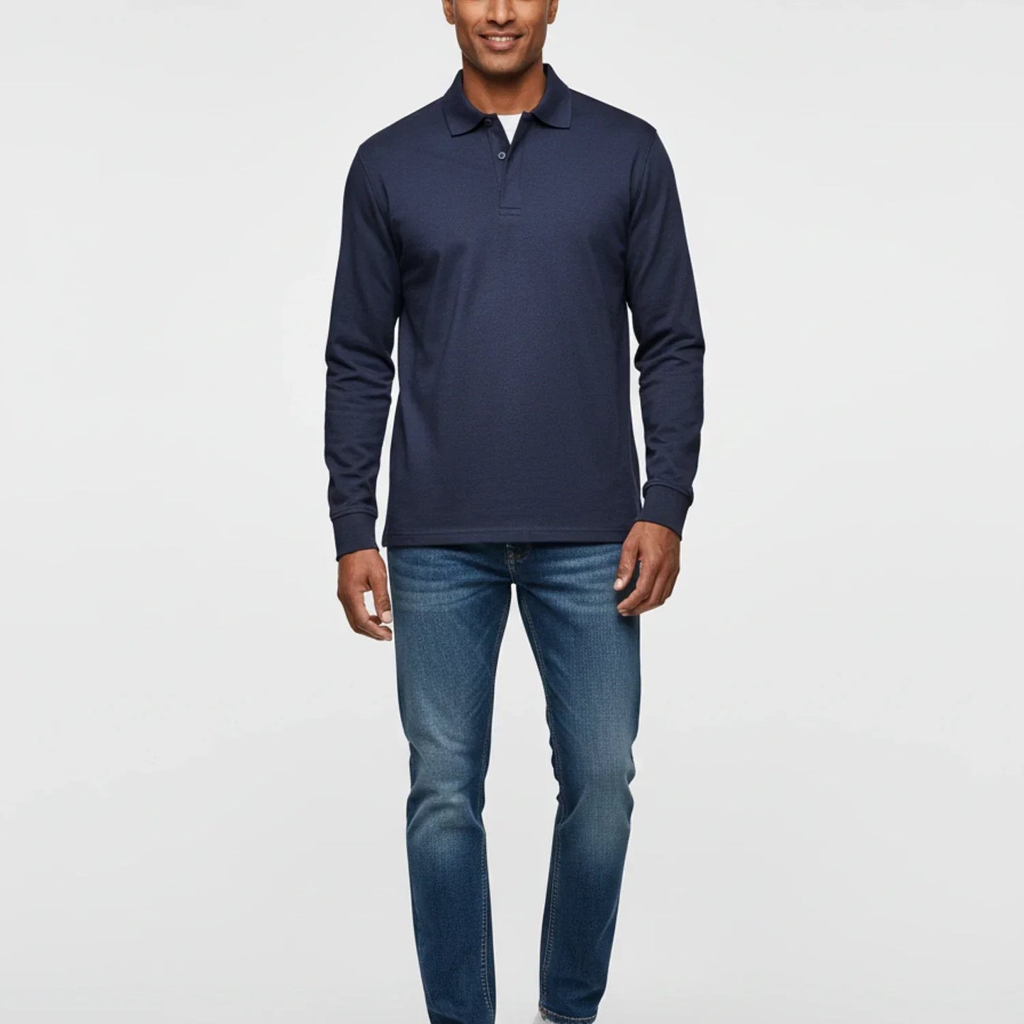 Herre Langærmet Poloshirt – Normal Pasform Til Elegant Hverdagsbrug