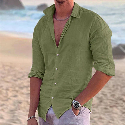 Men's Slim-Fit Summer Shirt with Long Sleeves and Button Closure – Lightweight Shirt for Vacations and Casual Everyday Wear