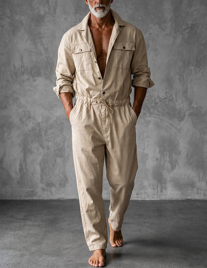 Herre Utility-Jumpsuit – One-Piece med Snøre i Taljen til Rejser og Afslappet Brug