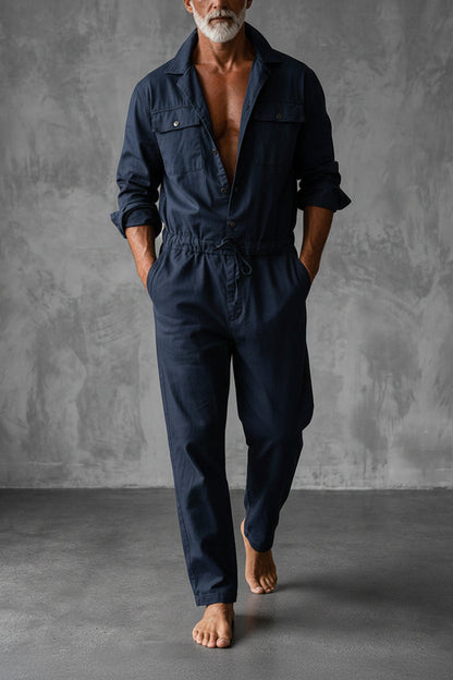 Herre Utility-Jumpsuit – One-Piece med Snøre i Taljen til Rejser og Afslappet Brug