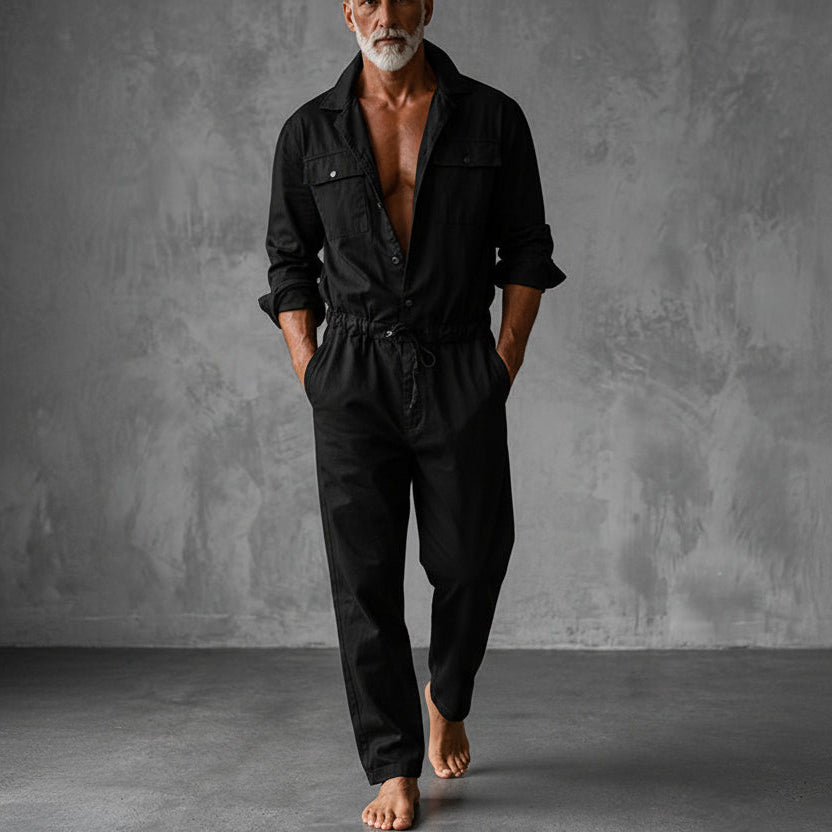 Herre Utility-Jumpsuit – One-Piece med Snøre i Taljen til Rejser og Afslappet Brug