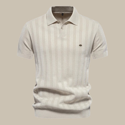Herre Strikket Poloshirt Med Struktur – Kortærmet Smart Casual Sommerstil
