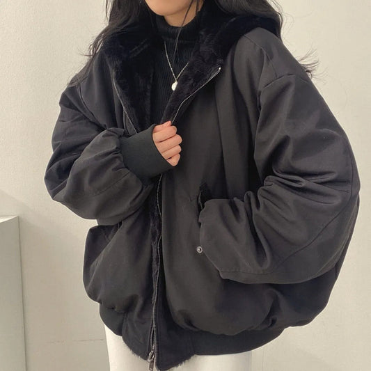 Women's Oversized Hooded Bomber Jacket – Softly Lined Utility Layer for Urban Winter Wear