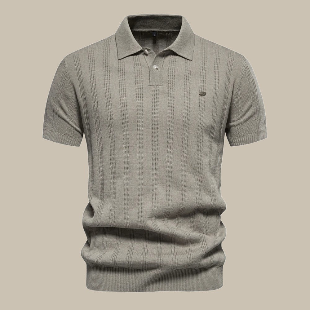 Herre Strikket Poloshirt Med Struktur – Kortærmet Smart Casual Sommerstil