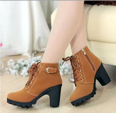 Women's Lace-Up Ankle Boots with Buckles and Block Heel - Stylish Boots for Fall, Winter, and Elegant Everyday Wear
