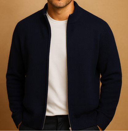 Men's full-zip knit cardigan with a stand collar - Regular-fit design for the office, weekends, and stylish everyday wear in autumn and winter