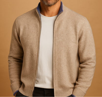 Men's full-zip knit cardigan with a stand collar - Regular-fit design for the office, weekends, and stylish everyday wear in autumn and winter
