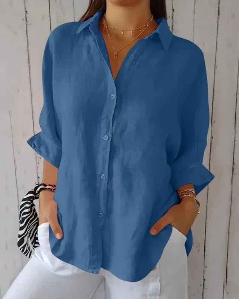 Dame Let Skjortebluse Med Oprullede Ærmer Og Knaplukning – Afslappet Skjorte Til Rejser, Hverdagsbrug Og Smart Casual Stil