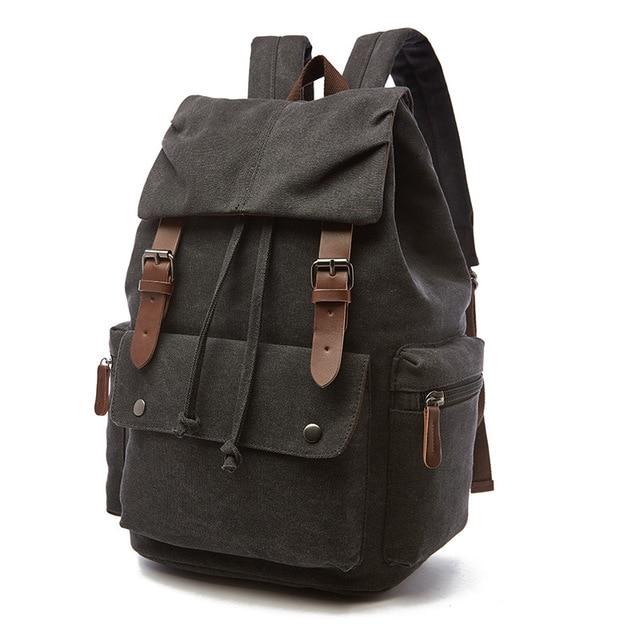 Mochila vintage de lona para mujer con cierre de cordón, correas con hebilla y varios bolsillos - mochila práctica para el trabajo, los estudios, los viajes y el día a día