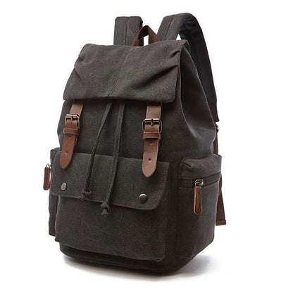 Mochila vintage de lona para mujer con cierre de cordón, correas con hebilla y varios bolsillos - mochila práctica para el trabajo, los estudios, los viajes y el día a día