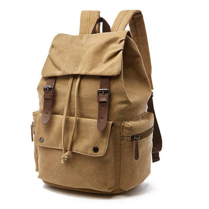 Mochila vintage de lona para mujer con cierre de cordón, correas con hebilla y varios bolsillos - mochila práctica para el trabajo, los estudios, los viajes y el día a día
