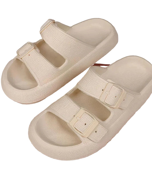 Men's slide sandals with double straps, adjustable buckles, and contoured footbeds - platform sandals for summer, everyday wear, and leisure