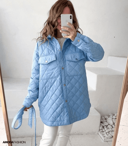 Dámská oversized prošívaná bunda s páskem - ležérní a zateplené zimní svrchní oblečení na chladné dny, každodenní nošení, volný čas a venkovní aktivity