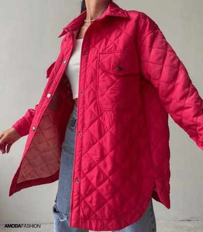 Dámská oversized prošívaná bunda s páskem - ležérní a zateplené zimní svrchní oblečení na chladné dny, každodenní nošení, volný čas a venkovní aktivity