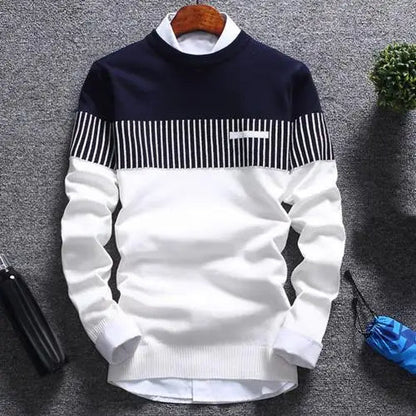 Męski wzorzysty sweter z okrągłym dekoltem i długimi rękawami – klasyczny sweter o regularnym kroju na co dzień, na czas wolny i w stylu smart casual