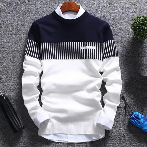 Men's Printed Crew-Neck Knit Sweater with Regular Fit
