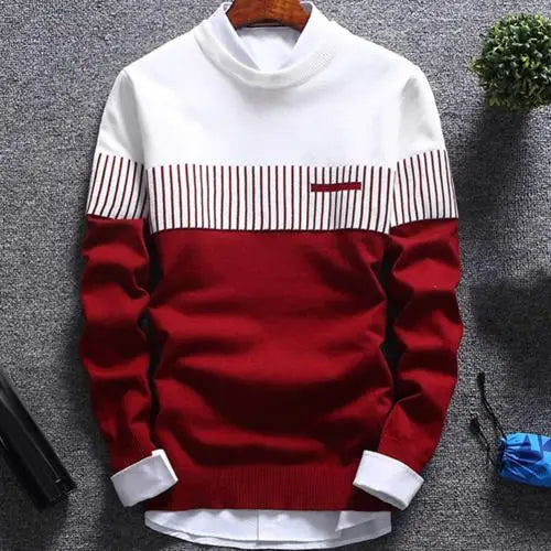 Męski wzorzysty sweter z okrągłym dekoltem i długimi rękawami – klasyczny sweter o regularnym kroju na co dzień, na czas wolny i w stylu smart casual
