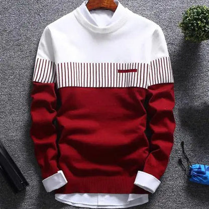 Męski wzorzysty sweter z okrągłym dekoltem i długimi rękawami – klasyczny sweter o regularnym kroju na co dzień, na czas wolny i w stylu smart casual