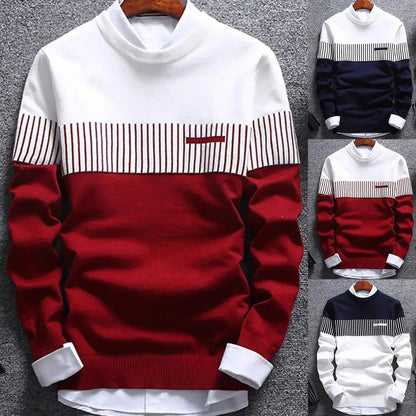 Męski wzorzysty sweter z okrągłym dekoltem i długimi rękawami – klasyczny sweter o regularnym kroju na co dzień, na czas wolny i w stylu smart casual