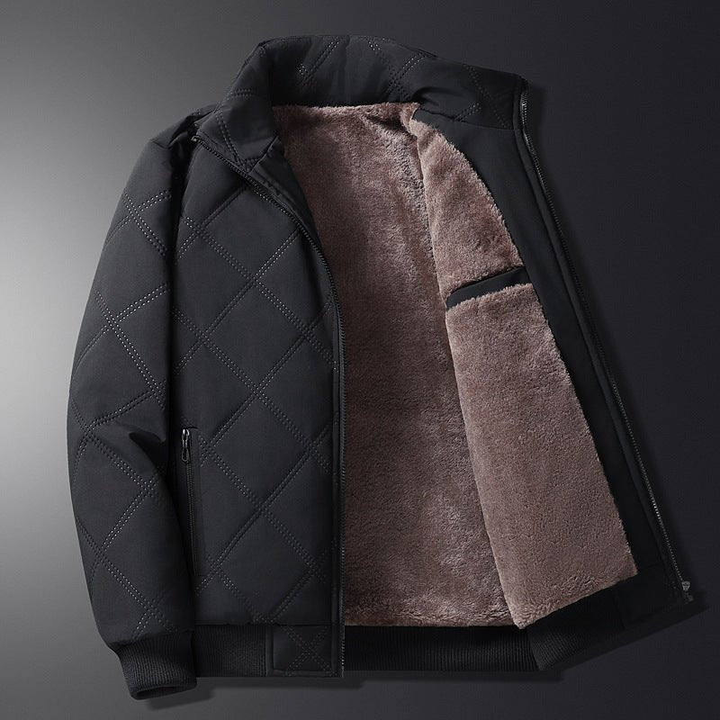 Men's diamond-quilted winter jacket with fleece lining, zip closure and stand collar – warm outerwear with secure pockets for cold days, everyday wear and outdoor activities