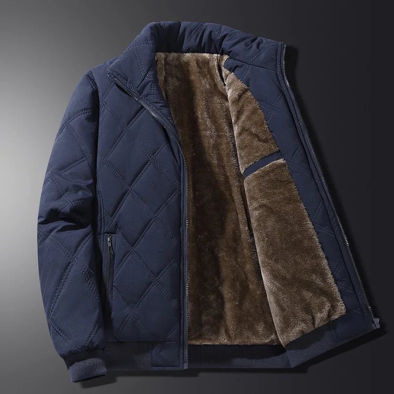 Men's diamond-quilted winter jacket with fleece lining, zip closure and stand collar – warm outerwear with secure pockets for cold days, everyday wear and outdoor activities