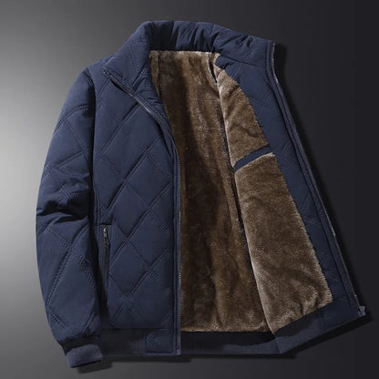 Men's diamond-quilted winter jacket with fleece lining, zip closure and stand collar – warm outerwear with secure pockets for cold days, everyday wear and outdoor activities