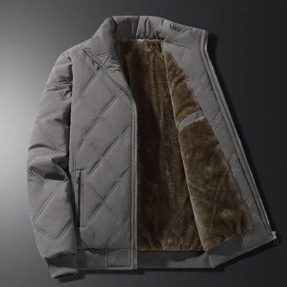 Men's diamond-quilted winter jacket with fleece lining, zip closure and stand collar – warm outerwear with secure pockets for cold days, everyday wear and outdoor activities