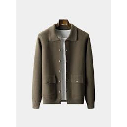 Cárdigan de punto para hombre con cuello, botones y mangas largas – Jersey elegante con bolsillos, para la oficina, el estilo casual elegante y el día a día