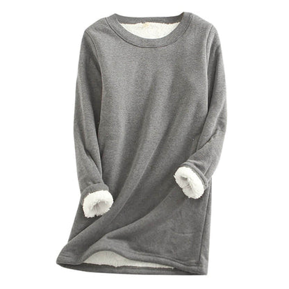 Dame Lang Fleece-sweatshirt Med Rund Hals – Blød Og Varm Pullover Til Efterår, Hverdagsbrug, Fritid Og Lag-på-lag Styling