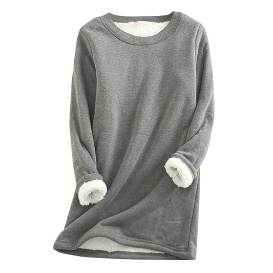 Women's Long Fleece Sweatshirt with Round Neck - Soft and Warm Pullover for Autumn, Everyday Wear, Leisure, and Layered Styling