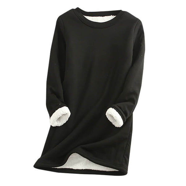 Dame Lang Fleece-sweatshirt Med Rund Hals – Blød Og Varm Pullover Til Efterår, Hverdagsbrug, Fritid Og Lag-på-lag Styling