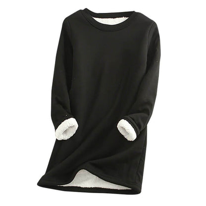 Dame Lang Fleece-sweatshirt Med Rund Hals – Blød Og Varm Pullover Til Efterår, Hverdagsbrug, Fritid Og Lag-på-lag Styling