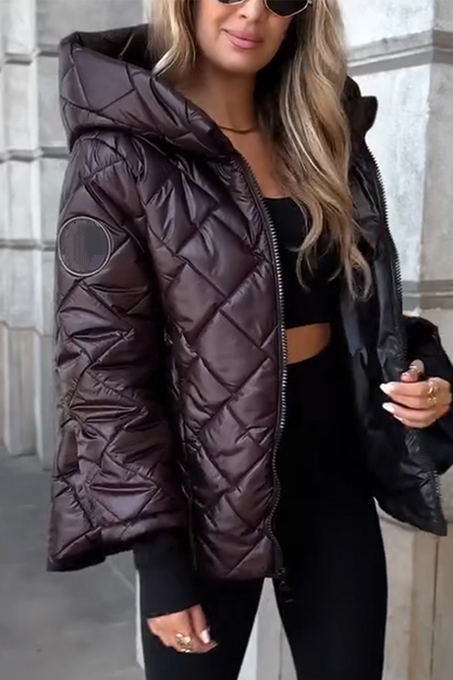 Women's Cropped Quilted Puffer Jacket with Hood and Zipper – Warm, Casual Winter Jacket for Fall, Winter and Cold Days