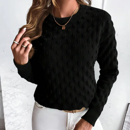 Women's Textured Long-Sleeve Knit Sweater with Crew Neck