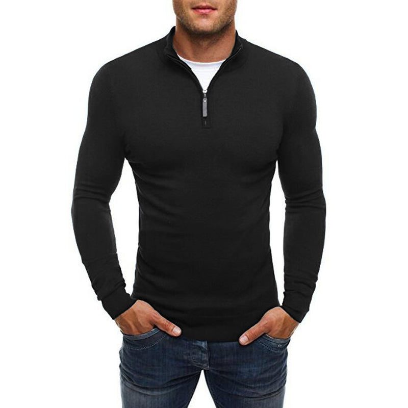 Męski sweter z półzamkiem, dopasowanym krojem slim fit, długimi rękawami i stójką - elegancki dzianinowy sweter na co dzień, do pracy i stylizacji smart casual warstwowych